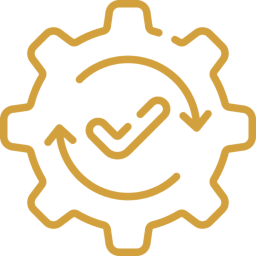 Gear with check mark and arrows