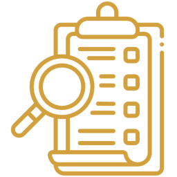 Magnifying glass over clipboard icon