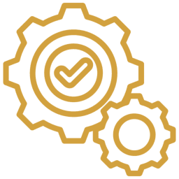 Gears with checkmark symbol