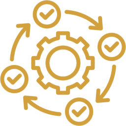 Gear with checkmarks and arrows