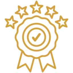 Gold ribbon with stars and checkmark